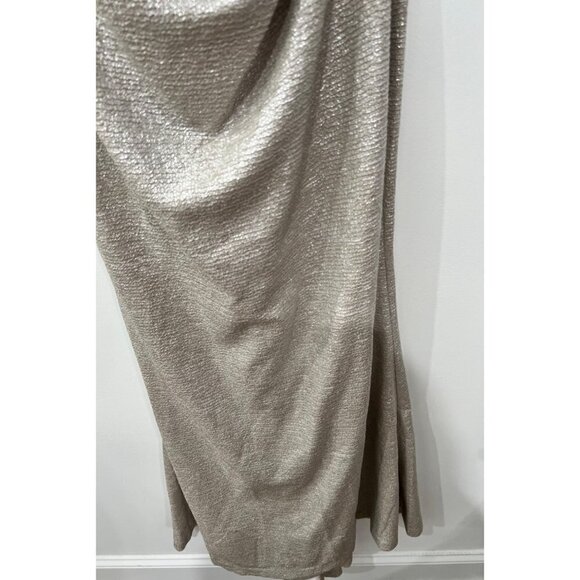 New Eliza J Size 10 One-Shoulder Glitter Mermaid Gown ruching, train Back Beige - Picture 15 of 15